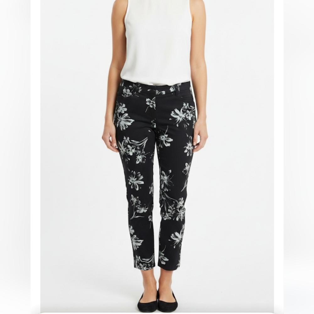 Chaps women's black white crop stretch pants size 6 - Picture 1 of 12